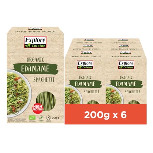 Explore Cuisine Bio Spaghetti aus Edamame (grüne Sojabohnen) – Glutenfreie Nudeln, pflanzliche Protein Pasta ohne Zusatzstoffe, ideal bei Zöliakie, wenig Kohlenhydrate, vegan, 6x 200g von EXPLORE CUISINE