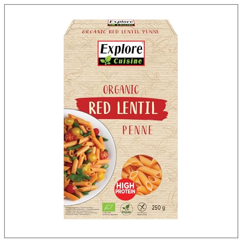 Explore Cuisine Bio Penne aus roten Linsen – Glutenfreie Nudeln aus Linsenmehl, pflanzliche Protein Pasta ohne Zusatzstoffe, ideal bei Zöliakie, vegan, 250g von EXPLORE CUISINE