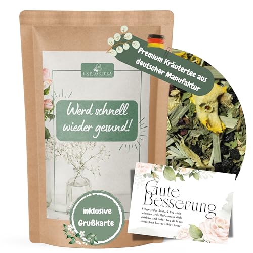 "Werd schnell wieder gesund" Tee, Teegeschenk als gute Besserung oder Gesundheit Geschenk für den besonderen Menschen, dem Du Gutes wünscht - 70 g Kräutertee im Zip-Beutel (70g) von Exploritea