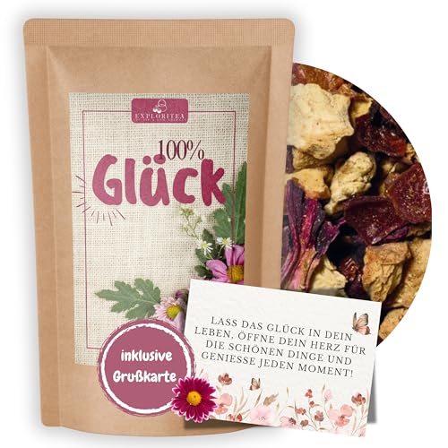 EXPLORITEA 100% Glück Früchtetee – Aromatische Apfel-Vanille-Zitrusmischung im ZIP-Lock Kraftpapierbeutel Natürlicher Genuss, ideal als Geschenk für den besonderen Menschen, dem Du Gutes wünscht von Exploritea