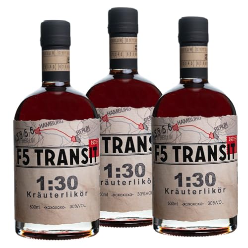 3 x 1:30 Kräuterlikör 0.5l (30% Vol) No. 5556 - Sparset - DDR Edition | F5 Transit | Premium Kräuterschnaps aus Mecklenburg von F5
