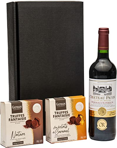 Geschenkset Bordeaux mit Schokoladentrüffeln | 1 Fl. französischer Rotwein, trocken (Bordeaux) | 2 x Schokoladentrüffel von FABELHAFTE GESCHENKE