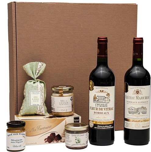 Präsentkorb Frankreich mit Rotwein (Bordeaux) und französischen Delikatessen in schöner Präsentverpackung | ein Geschenk für Männer & Frauen mit leckerer Feinkost aus Frankreich von FABELHAFTE GESCHENKE