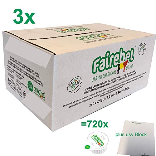 Kaffeesahne Fairebel die faire Milch Ultrahocherhitzt 10 % Fett (3 Karton mit 240x7,5g) + usy Block von FAIREBEL