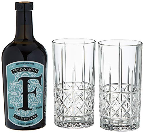 FERDINAND'S G+T Highball Set 1x Saar Dry Gin 50 cl + 2x Nachtmann Highland Diamond Highball Glas Spirituose, (1 x 500 ml) von FERDINAND'S