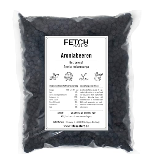 Aroniabeeren getrocknet – 100 % naturbelassene Beeren – Herb-fruchtiger Geschmack, nährstoffreich & vielseitig – 500g oder 1kg Aromabeutel – FETCH NATURE (L - 1kg) von FETCHNATURE