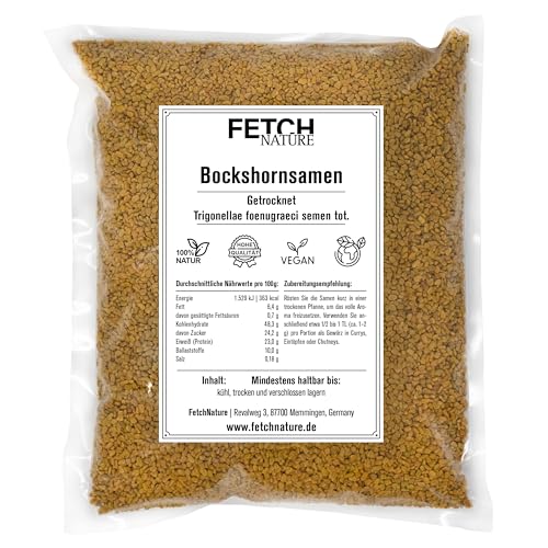 Bockshornsamen ganz – Getrocknete, naturbelassene Gewürzsamen – Vielseitig für Küche, Tee & Anwendungen – 500g oder 1kg Aromabeutel – FETCH NATURE (L - 1kg) von FETCHNATURE