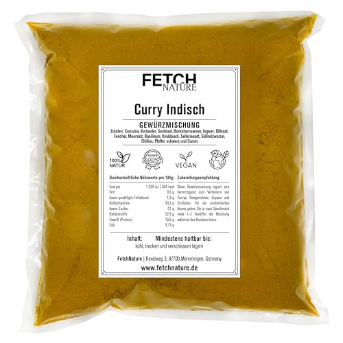 Curry "Indisch" Gewürzmischung – Aromatisch & würzig für Reis, Currys, Dips & exotische Küche – Ohne Zusatzstoffe – 500g oder 1kg Aromabeutel – FETCH NATURE (L - 1kg) von FETCHNATURE