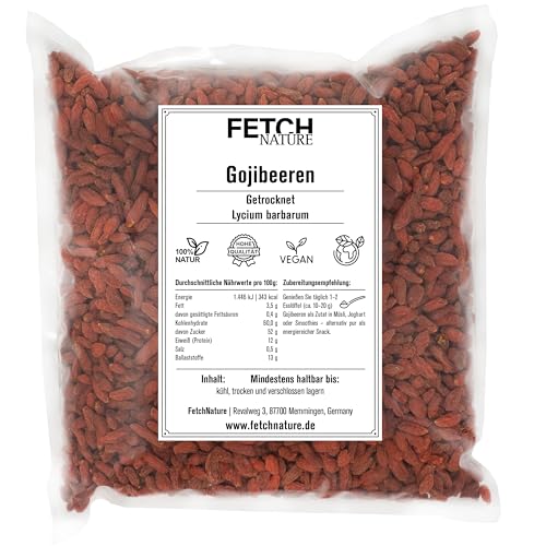 Gojibeeren getrocknet – 100 % naturbelassene Beeren – Fruchtig-süß & reich an Nährstoffen – Superfood für Snack, Müsli & Smoothie – 500g oder 1kg Aromabeutel – FETCH NATURE (L - 1kg) von FETCHNATURE