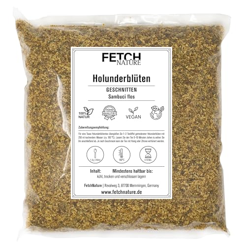 Holunderblüten gerebelt – Getrocknet & naturbelassen – Für Tee, Sirup, Hausmittel & mehr – 500g oder 1kg Aromabeutel – FETCH NATURE (L - 1kg) von FETCHNATURE