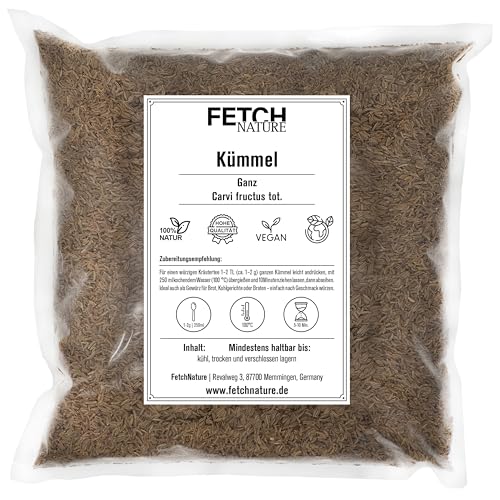 Kümmel ganz – Getrocknete, naturbelassene Kümmelsamen – Aromatisch & vielseitig für Brot, Tee & Küche – 500g oder 1kg Aromabeutel – FETCH NATURE (L - 1kg) von FETCHNATURE