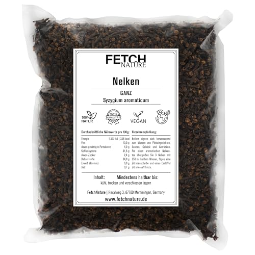 Nelken ganz – Getrocknete Gewürznelken – Intensiv-aromatisch & vielseitig einsetzbar – Für Tee, Gebäck & Küche – 500g oder 1kg Aromabeutel – FETCH NATURE (L - 1kg) von FETCHNATURE