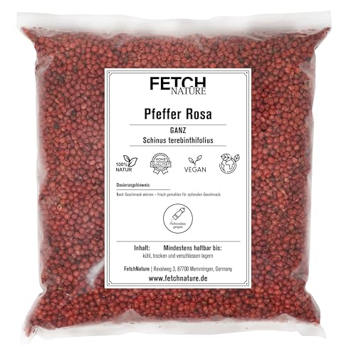 Pfeffer Rosa ganz – Mild-fruchtig & aromatisch – Für Mühle, Fleisch, Salat & Deko – 500g oder 1kg Aromabeutel – FETCH NATURE (L - 1kg) von FETCHNATURE