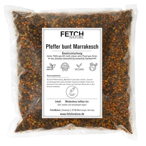 Pfeffer bunt „Marrakesch“ – Aromatische Gewürzmischung aus schwarzem, weißem, grünem & rosa Pfeffer – Für Mörser, Mühle & orientalische Gerichte – 500g oder 1kg Aromabeutel – FETCH NATURE (L - 1kg) von FETCHNATURE