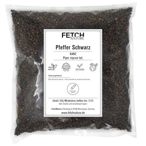 Schwarzer Pfeffer – Ganze Pfefferkörner aus Indien – Handverlesen & sonnengetrocknet – 500g oder 1kg Vorratspackung im Aromabeutel – FETCH NATURE (L - 1kg) von FETCHNATURE