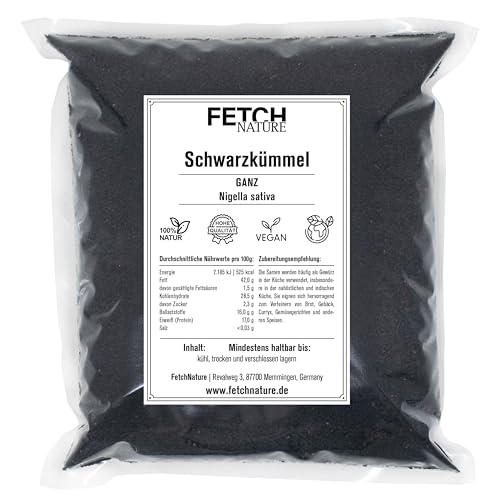 Schwarzkümmel ganz – Intensiv-würzig & naturbelassen – Für Backwaren, Salate, Tee & mehr – 500g oder 1kg Aromabeutel – FETCH NATURE (L - 1kg) von FETCHNATURE