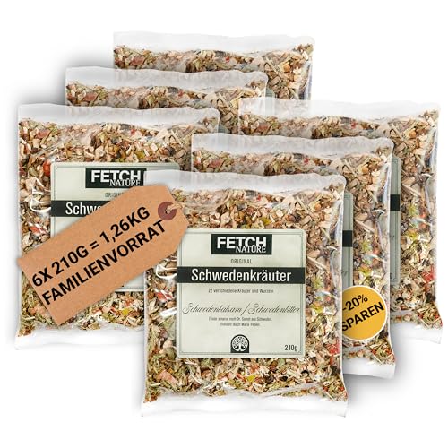 Schwedenkräuter Ansatzmischung – 22 Kräuter & Wurzeln | Schwedenbalsam nach Original Maria Treben | 210 g Kräutermischung zum Ansetzen von Schwedenbitter | VEGAN – FetchNature (6x) von FETCHNATURE