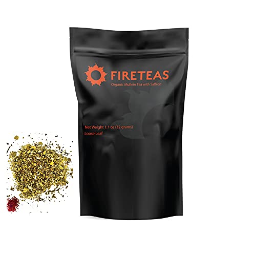 FIRE TEAS Bio-Mullein Leaf Kräutertee mit Ingwer und Safran – Atem- und Lungenreinigung, Kräutertee, Schleimmembranen, entzündungshemmend, lose Blätter – hergestellt in den USA von FIRE TEAS