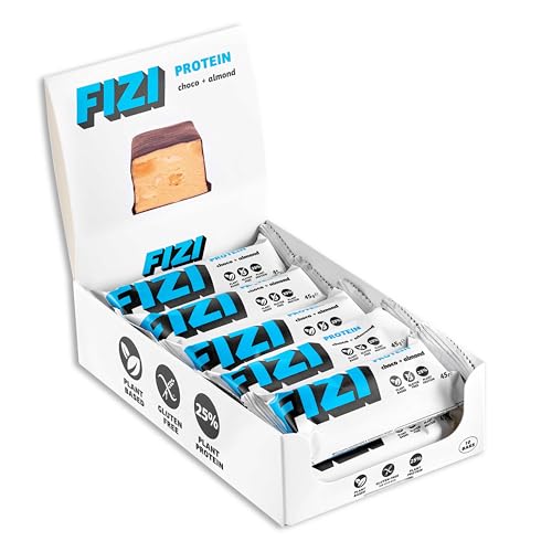 FIZI High Protein Riegel – Schoko + Mandel 10 x 45g – Vegane Proteinriegel - 13g Pflanzenprotein - Vegane Proteinriegel Ohne Zucker – Milchfrei Riegel - Palmölfreie Proteinriegel FIZI High Protein Riegel – Schoko + Mandel 10 x 45g – Vegane Proteinriegel - 13g Pflanzenprotein - Vegane Proteinriegel Ohne Zucker – Milchfrei Riegel - Palmölfreie Proteinriegel von FIZI