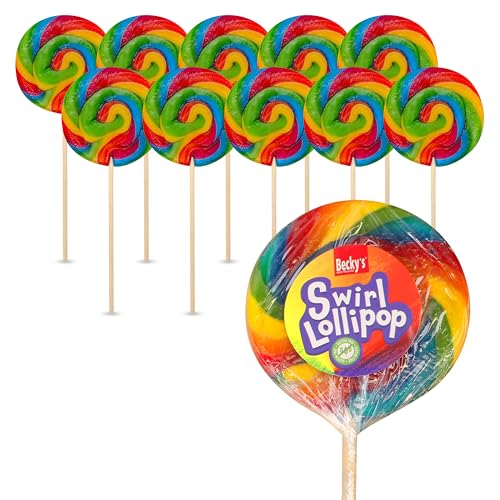 12er-Pack Fröhliche Regenbogen Swirl-Lollipops, Ø 9cm, 80g bunter Fruchtgeschmack Lutscher, Perfekt für Kindergeburtstage & Geschenke von FLAMINGO ON THE BEACH