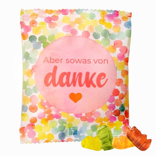 25 x Gast-Geschenke Tütchen: farbenfrohe Tüte, gefüllt mit echten Trolli Gummibärchen mit 10% Fruchtsaft, 10g, "Aber sowas von Danke" - Kleinigkeiten für jeden Anlass, Geburtstage, Hochzeiten & Ostern von FLAMINGO ON THE BEACH