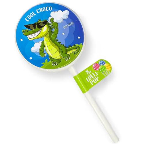 Beckys XXL-Lollipop, Riesenlutscher Animal "Cool Croco" in blau mit 8x8g Lollies in mehreren Geschmacksrichtungen, perfekt als Mega Lollipop für Kindergeburtstage, Vegan, glutenfrei und halal von FLAMINGO ON THE BEACH