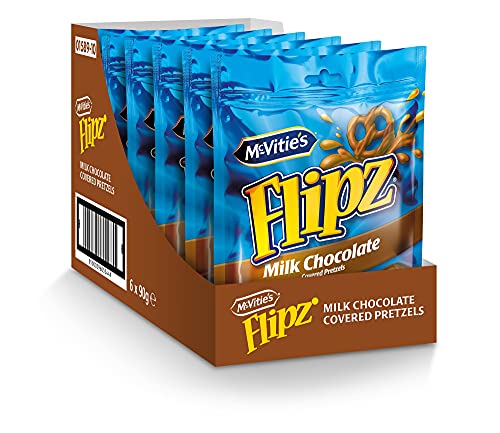 McVitie's Flipz Milk Chocolate Brezel, knusprige Salzbrezeln mit Milchschokolade, Salzgebäck mit süß-salzigem Geschmack für einzigartigen Knabberspaß, 6x90 g von Flipz