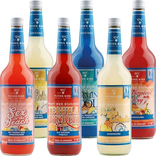 Flying Bird Mixpaket für 102 trinkfertige Cocktails | 6 x 0,7l mit & ohne Alkohol | Saft dazu, schütteln, fertig von Flying Bird Drinks & More