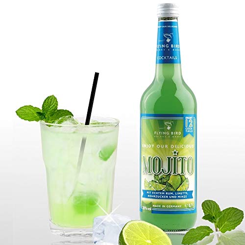 Cocktail MOJITO 28% Vol. | Bar Premix für 12 fertige Cocktails mit Alkohol | Flasche 0,7l mit allen Zutaten | Einfach auf Eis mit Sodawasser servieren von Flying Bird Drinks & More