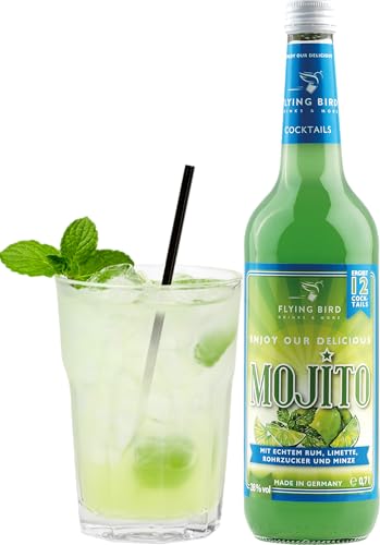 Flying Bird Mojito für 12 trinkfertige Cocktails | 0,7l Flasche 28% vol Fertigmix mit Rum, Minze und Limette von Flying Bird Drinks & More