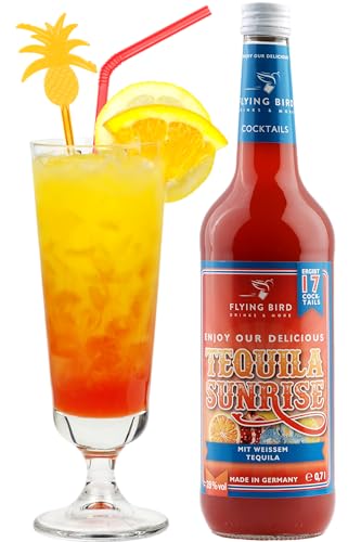 Cocktail Tequila Sunrise 28% Vol. | Bar Premix für 17 fertige Cocktails mit Alkohol | Flasche 0,7l mit allen Zutaten | Einfach mit Orangensaft mixen von Flying Bird Drinks & More