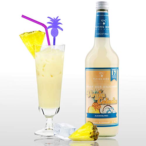 Virgin Colada Cocktail alkoholfrei - Bar Premix für 17 fertige Cocktails | Flasche 0,7l komplett mit Zutaten | Einfach mit Ananassaft mixen, fertig von Flying Bird Drinks & More
