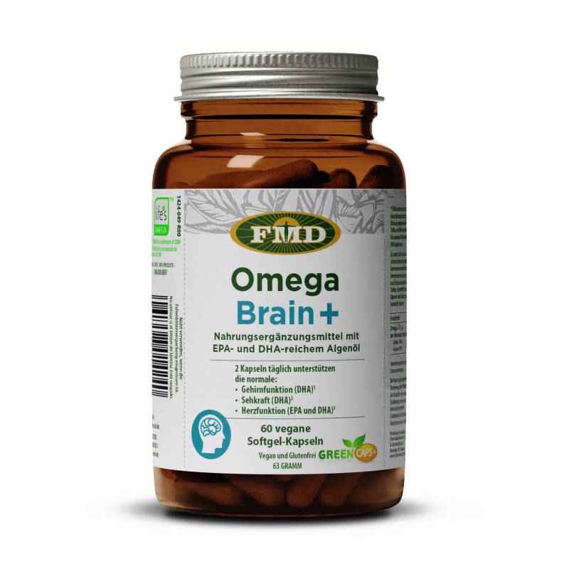 Omega Brain+ 60 Kapseln - Mit EPA und DHA - Premium-Qualität von FMD aus Kanada - Vegan - Quintessence von FMD