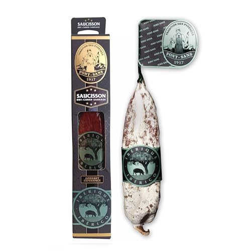 FONT-SANS 1917 Salchichon Iberico, Salami, Schwarz Swein – Iberico Pata Negra Bauernwurst – Trockenwurst, Spanische Gourmet-Wurstwaren Tradition aus den Pyrenäen (220g) (IBERICO PATA NEGRA) von FONT - SANS