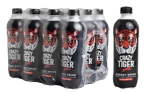 Crazy Tiger Energy Drink Gusto Original, 12 wiederverschließbare PET-Flaschen, 50 cl, Koffein, Taurin, Vitamine, -50% Zucker von FONTI DI CRODO 1931 LEMON SODA