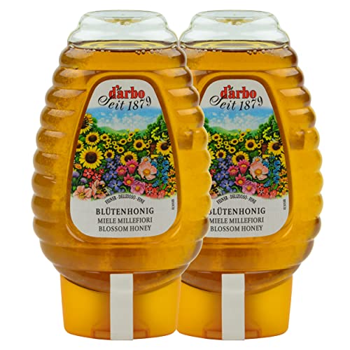 Food-United BLÜTEN-HONIG naturbelassen 2x 500g Honig-Mischung höchster Qualität aus Blüten-Nektar in der praktischen Dosierflasche von DARBO für Frühstück Tee und zum Süßen von FOOD-UNITED