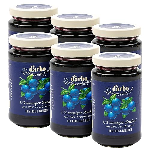 Food-United FRUCHTAUFSTRICH ZUCKERREDUZIERT Heidelbeere 250g Glas von DARBO 1-3 weniger Zucker blueberry fruit spread mit 80% Fruchtanteil passend für Frühstück Heidelbeerkuchen Gebäck (1) von FOOD-UNITED