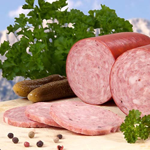 Food-United Gebirgssalami 300 g aus hochwertigem Schweinefleisch fein würzig und aromatisch im rauchdurchlässigen Darm über Buchenholz geräuchert mit Pfefferkörnern von FOOD-UNITED