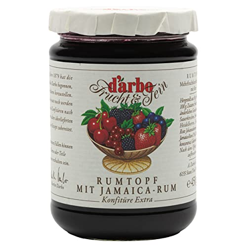 Food-United KONFITÜRE EXTRA RUMTOPF 450g Glas von DARBO Naturrein rum pot jam mit 1% Jamaica Rum passend für Torte Crepes Früchtekuchen Gebäck Füllungen Abendsnacks (1) von FOOD-UNITED