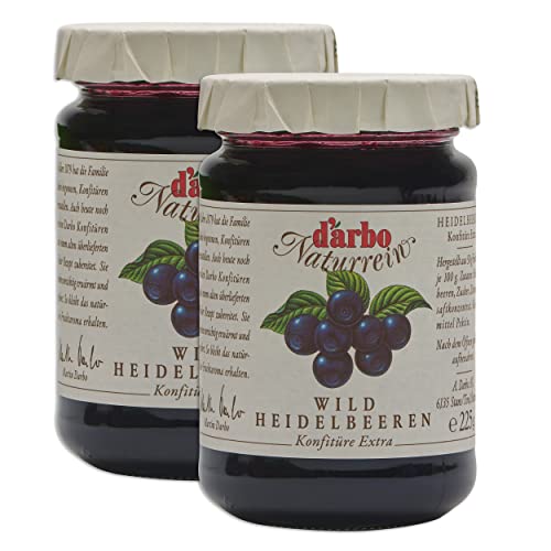 Food-United KONFITÜRE EXTRA Wild-Heidelbeere 225g Single-Glas von DARBO Naturrein bluberry jam Blaubeerkonfitüre passend für ein Single-Frühstück Waldbeer-Kuchen Schwarzbeer-Füllungen (1) von FOOD-UNITED