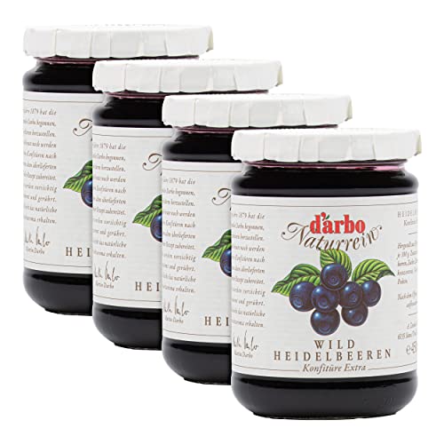 Food-United KONFITÜRE EXTRA Wild-Heidelbeere 450g Glas von DARBO Naturrein bluberry jam Blaubeerkonfitüre passend für Frühstück Waldbeer-Kuchen Schwarzbeer-Füllungen Wildbeer-Gebäck (1) von FOOD-UNITED