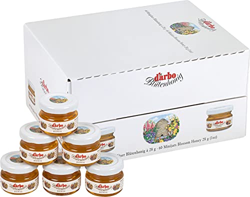 Food-United MINI BLÜTEN-HONIG naturbelassen 60x 28g Set Honig-Mischung höchster Qualität aus Blüten-Nektar in niedlichen Mini-Gläsern von DARBO zum Frühstücken und süßen von FOOD-UNITED