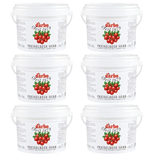 Food-United PREISELBEEREN-FRUCHTAUFSTRICH herb 6x 2kg höchste Qualität im praktischen Vorratseimer von DARBO für Frühstück Desserts Fleisch-Gerichte fruchtiger fruit spread von FOOD-UNITED