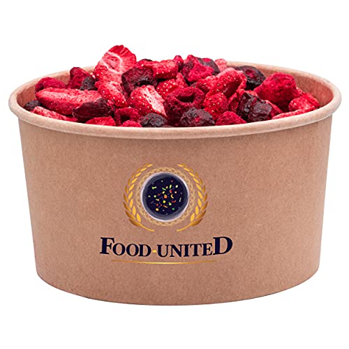 Food-United ROTE FRÜCHTE MIX GEFRIERGETROCKNET 100g bestehend aus Himbeeren Erdbeeren und Kirschen für Müslis Naturjoghurt Smoothies natürlich süß ohne Zusatzstoffe von FOOD-UNITED