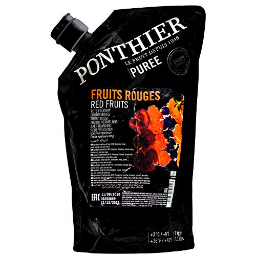 Food-United ROTE FRÜCHTE PÜREE Sauerkirsche Himbeere Erdbeere Schwarze Johannisbeere Früchte-Püree von Ponthier 1 Kg Frucht-Smoothie-Bowl-Sorbet-Wasser-Cocktail-Schorle von FOOD-UNITED