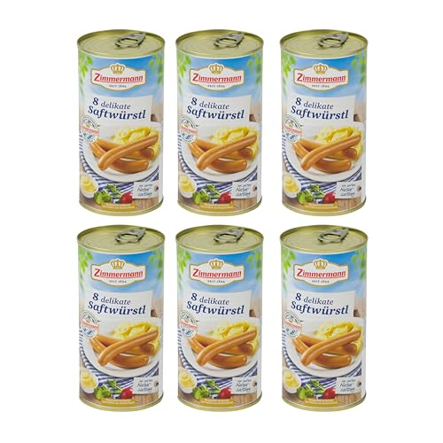 Food-United Saftwürstl Bockwurst 6x550g Dose | Buchenholz geräuchert | Würzig | bayerische Wurstspezialität | Brühwurst | feine Majoran-Note | ZIMMERMANN | in zartem Natursaitling (6) von FOOD-UNITED