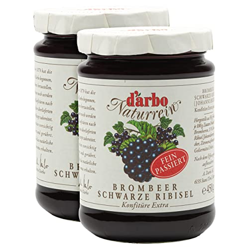 Food-United passierte KONFITÜRE EXTRA Brombeer schwarze Ribisel 2x 450g Glas von DARBO Naturrein Brombeerkonfitüre mit schwarzen Johannisbeeren passend für Frühstück Gebäck Füllungen (2) von FOOD-UNITED