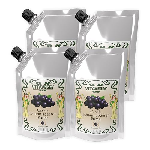 VITAVEGGY CASSISPÜREE 1kg schwarze-Johannisbeeren-Ribisel Fruchtpüree von Food-United blackcurrant-fruit-puree für Johannisbeer-Cassis-Ribisel-Saft-Smoothie ohne Aroma- und Konservierungsmittel (1) von FOOD-UNITED