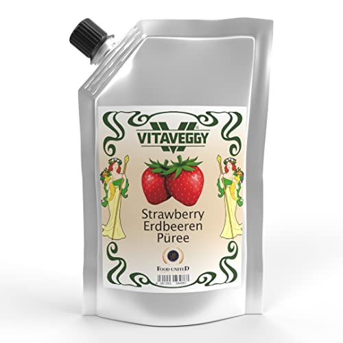 VITAVEGGY ERDBEER-FRUCHT-PÜREE 4x 1kg von Food-United strawberry-fruit-puree für Erdbeeren-Saft-Smoothie Himbeer-Erdbeer-Sorbet-Cocktail-Shake ohne Aroma- Farb- & Konservierungsmittel (4) von FOOD-UNITED