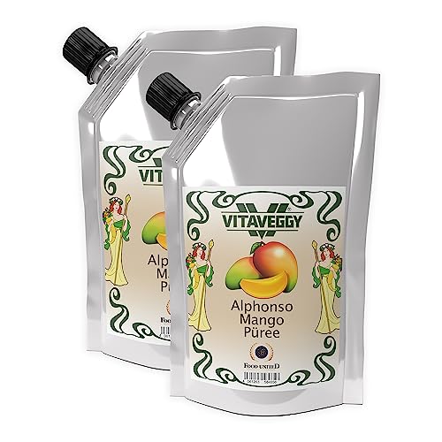 VITAVEGGY Frucht-Püree INDISCHE MANGO 2x 1kg von Food-United mango-fruit-puree für Mango-Maracuja-Saft-Smoothie Chutney Pickle Sorbet Cocktail ohne Aroma- Farb- & Konservierungsmittel (2) von FOOD-UNITED